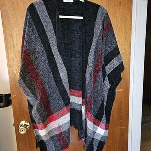 Nine West Black and Red Striped Poncho